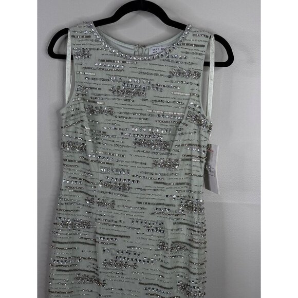 NWT Mac Duggal  Crystal & Beaded Fringe Midi Dress Sage Green Sz 6 Beaded Fringe - Picture 6 of 8